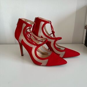 Jessica Simpson Vibrant Red and Cream Cut-Out Heels